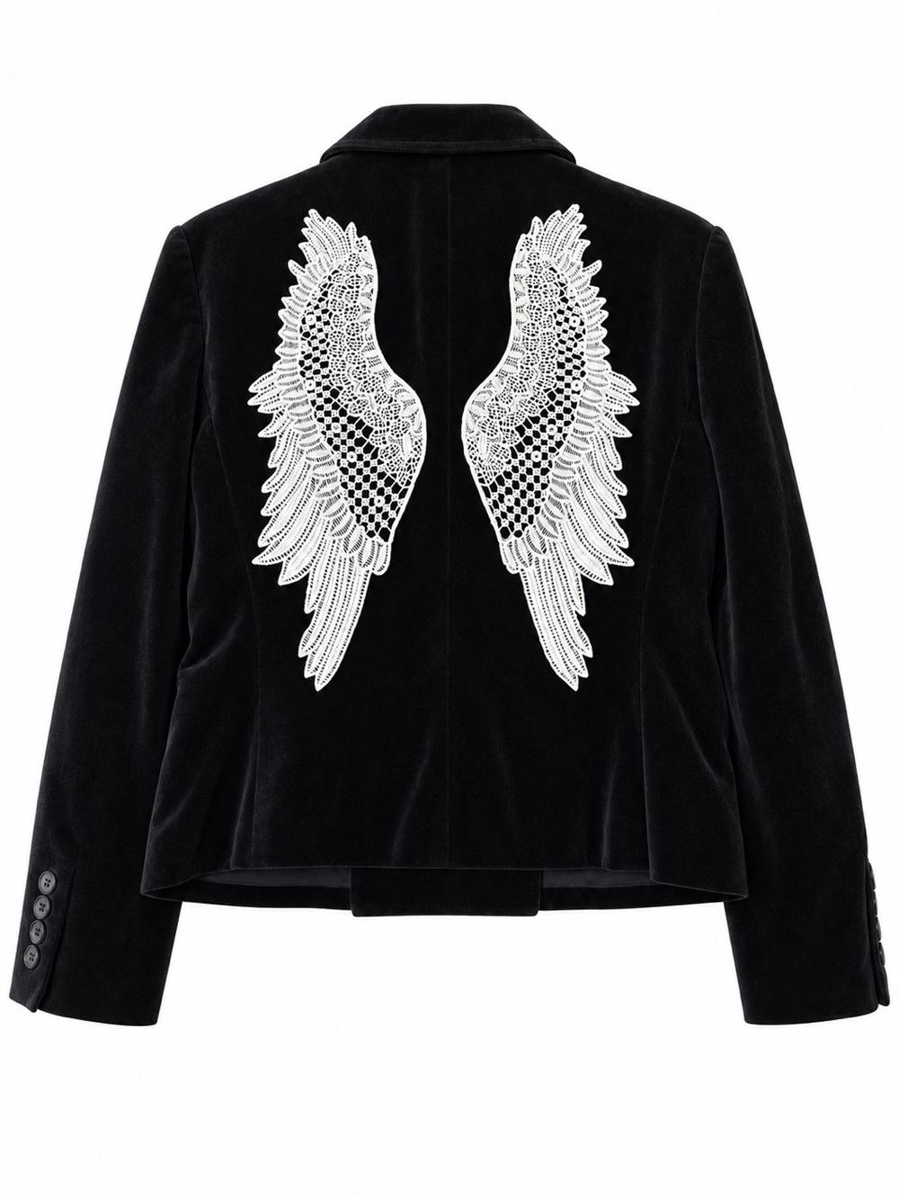 DKNY Black Velvet Blazer White Angel Wing Appliqué Jacket Size 6